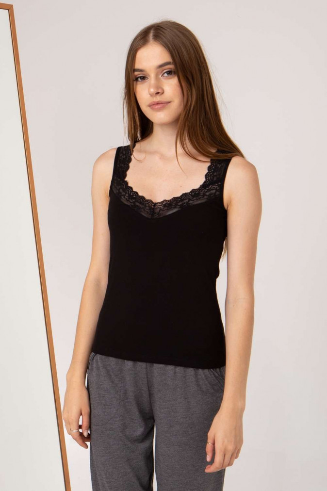 Майка з мереживним декольте - Білий, Чорний, Лососевий