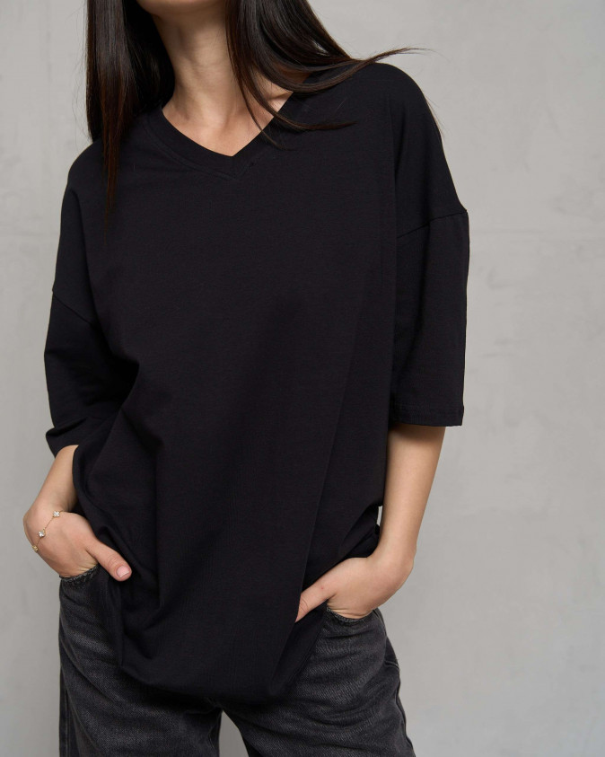 Футболка жіноча однотонна оверсайз бавовна - Чорна