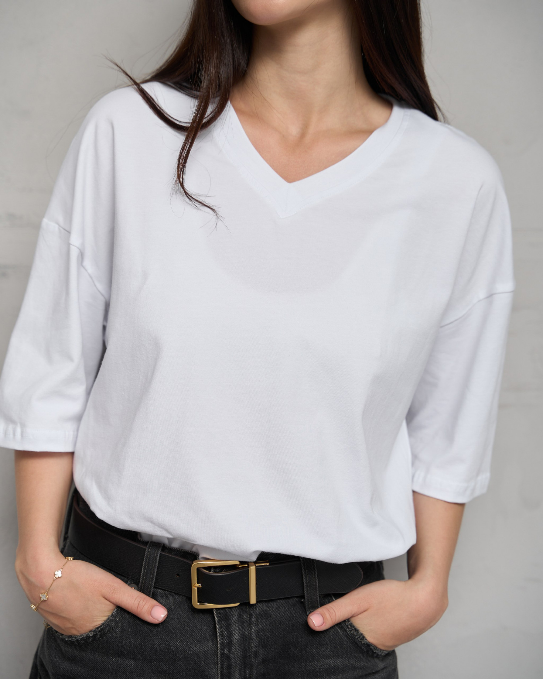 Футболка женская однотонная оверсайз хлопок - Белая