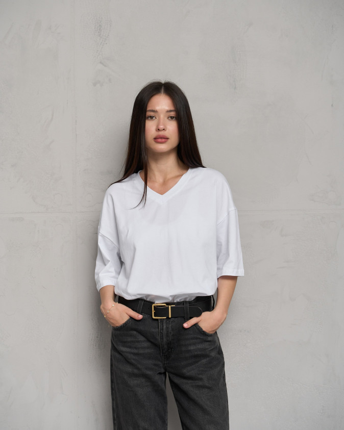 Футболка жіноча однотонна оверсайз бавовна - Біла