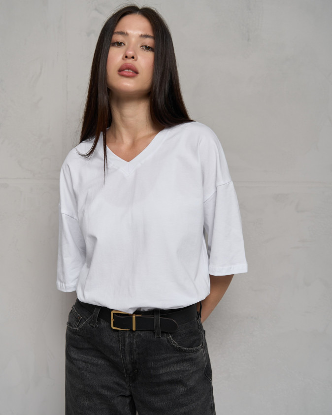 Футболка жіноча однотонна оверсайз бавовна - Біла