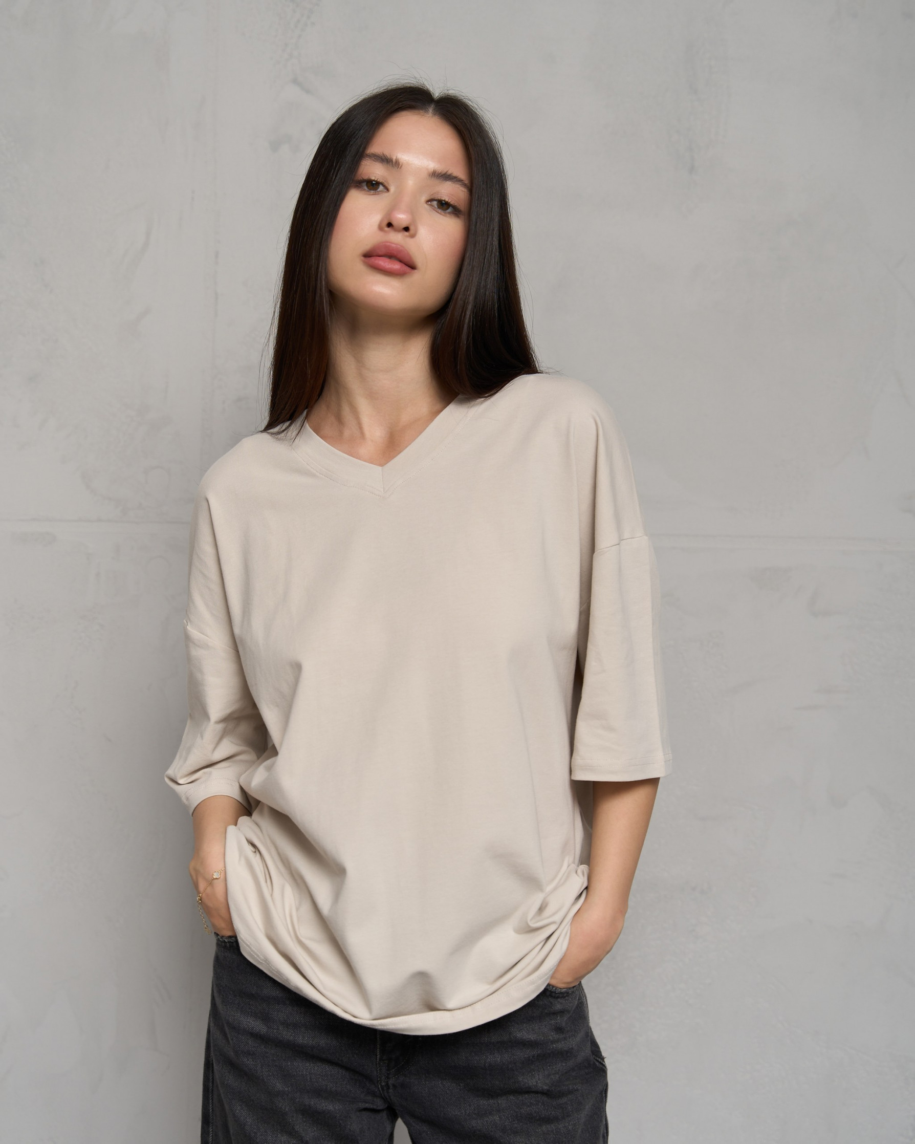 Футболка жіноча однотонна оверсайз бавовна - Молочна