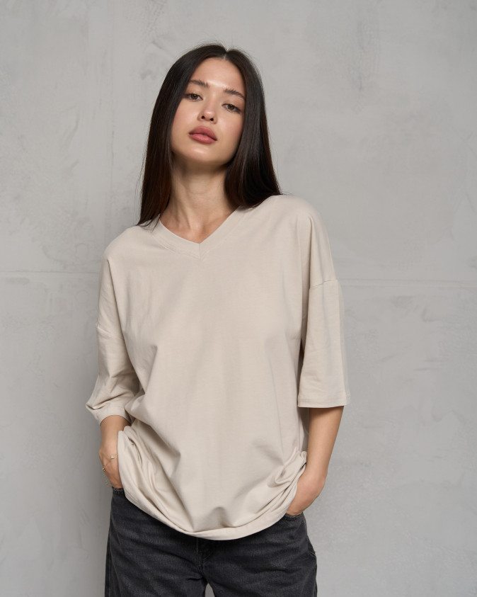 Футболка жіноча однотонна оверсайз бавовна - Молочна