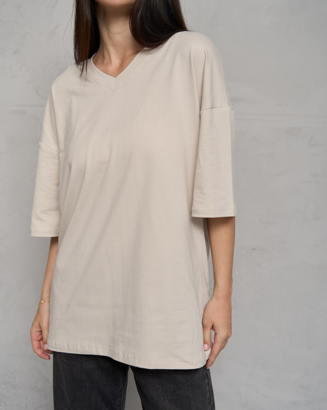 Футболка жіноча однотонна оверсайз бавовна - Молочна