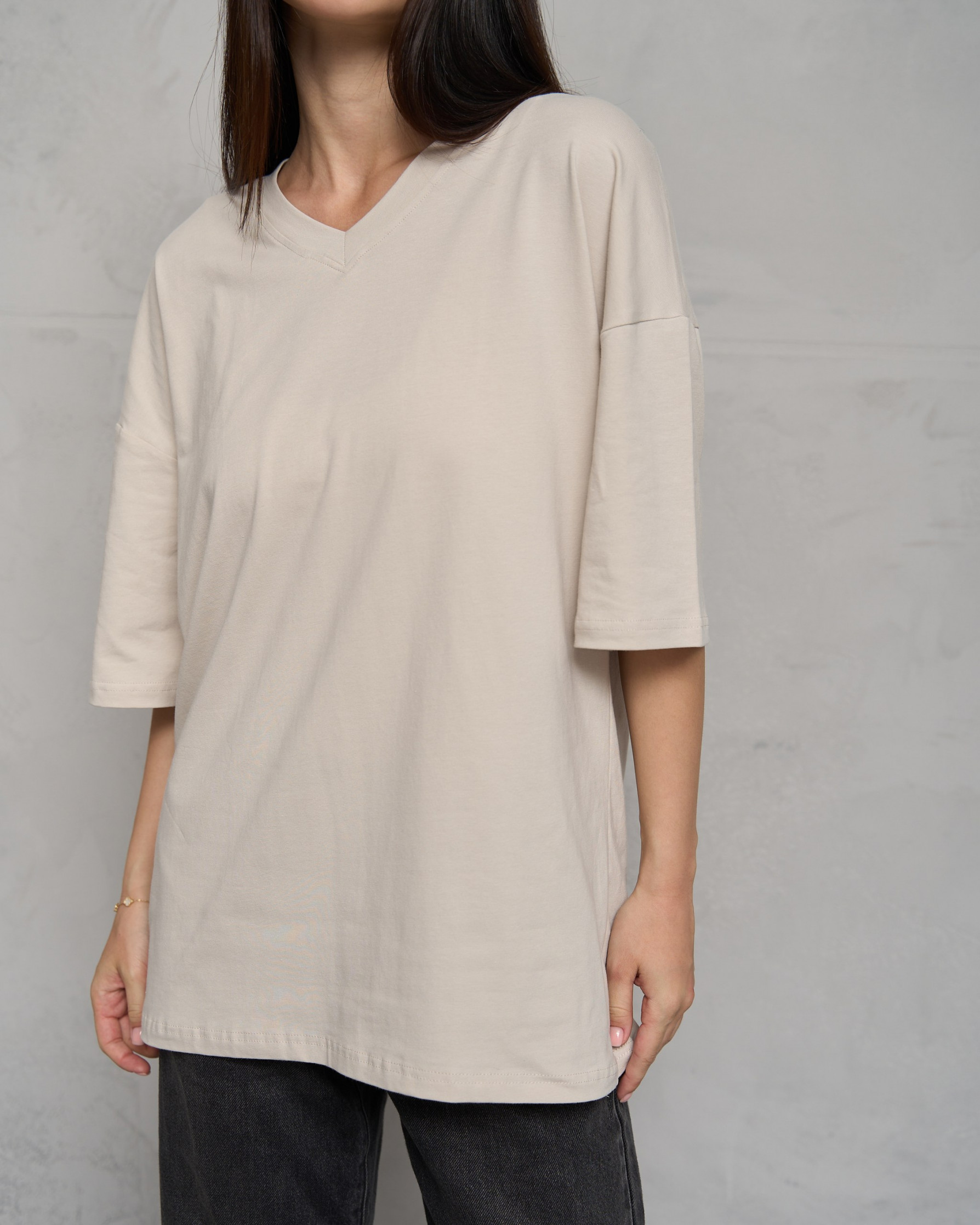 Футболка жіноча однотонна оверсайз бавовна - Молочна