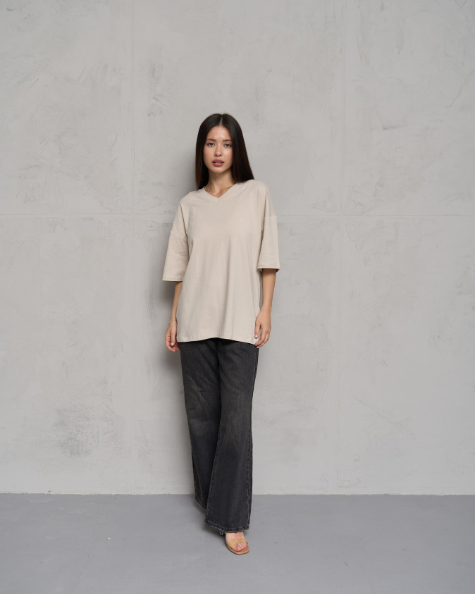 Футболка жіноча однотонна оверсайз бавовна - Молочна