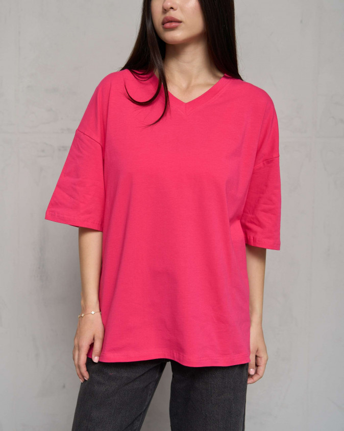 Футболка жіноча однотонна оверсайз бавовна - Фуксія