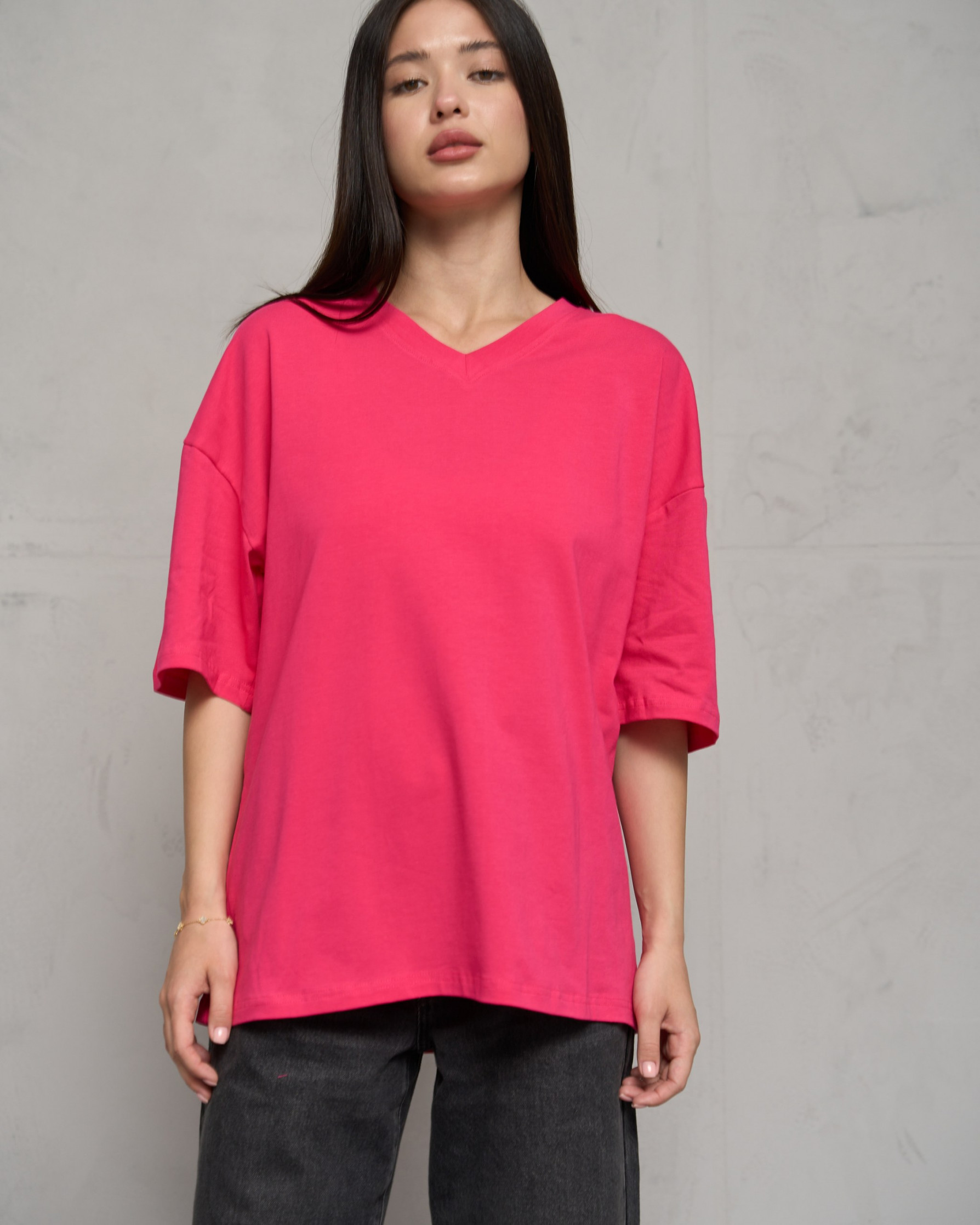 Футболка жіноча однотонна оверсайз бавовна - Фуксія