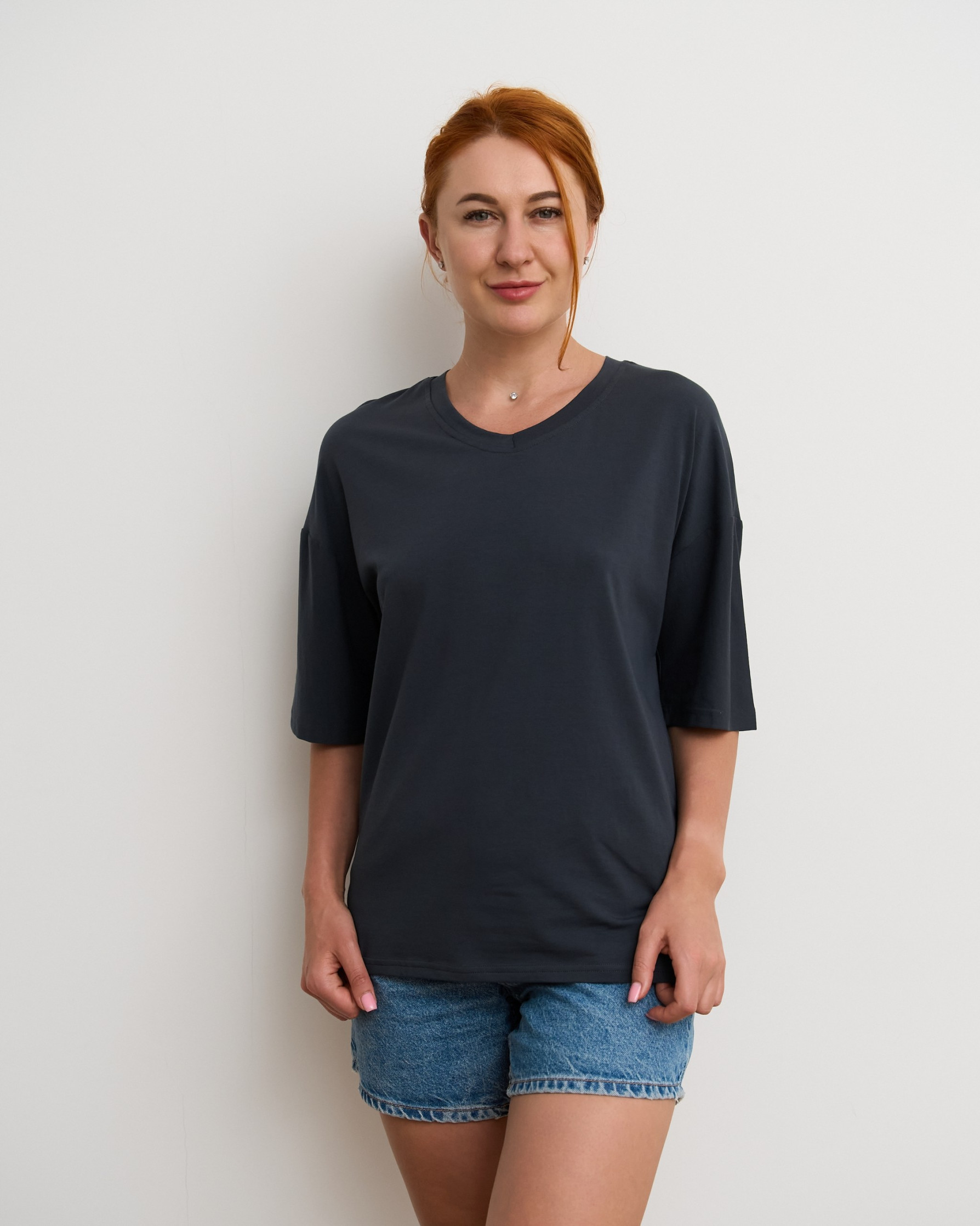 Футболка женская однотонная оверсайз хлопок - Темно-серый