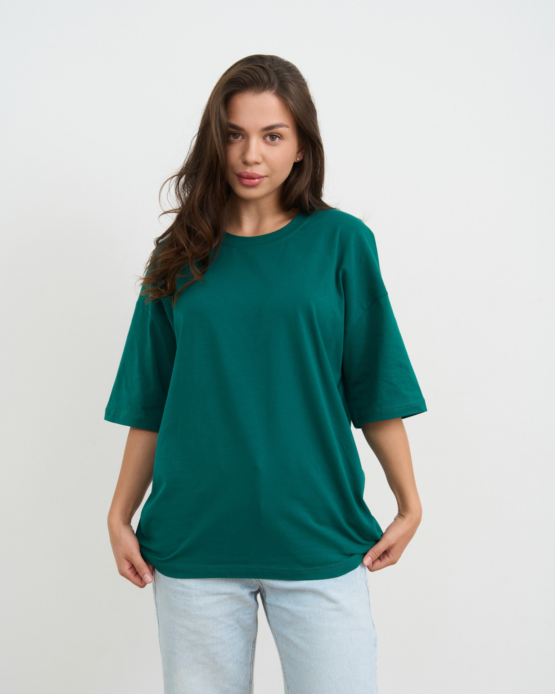 Футболка жіноча оверсайз кругле горло - Темно-зелена