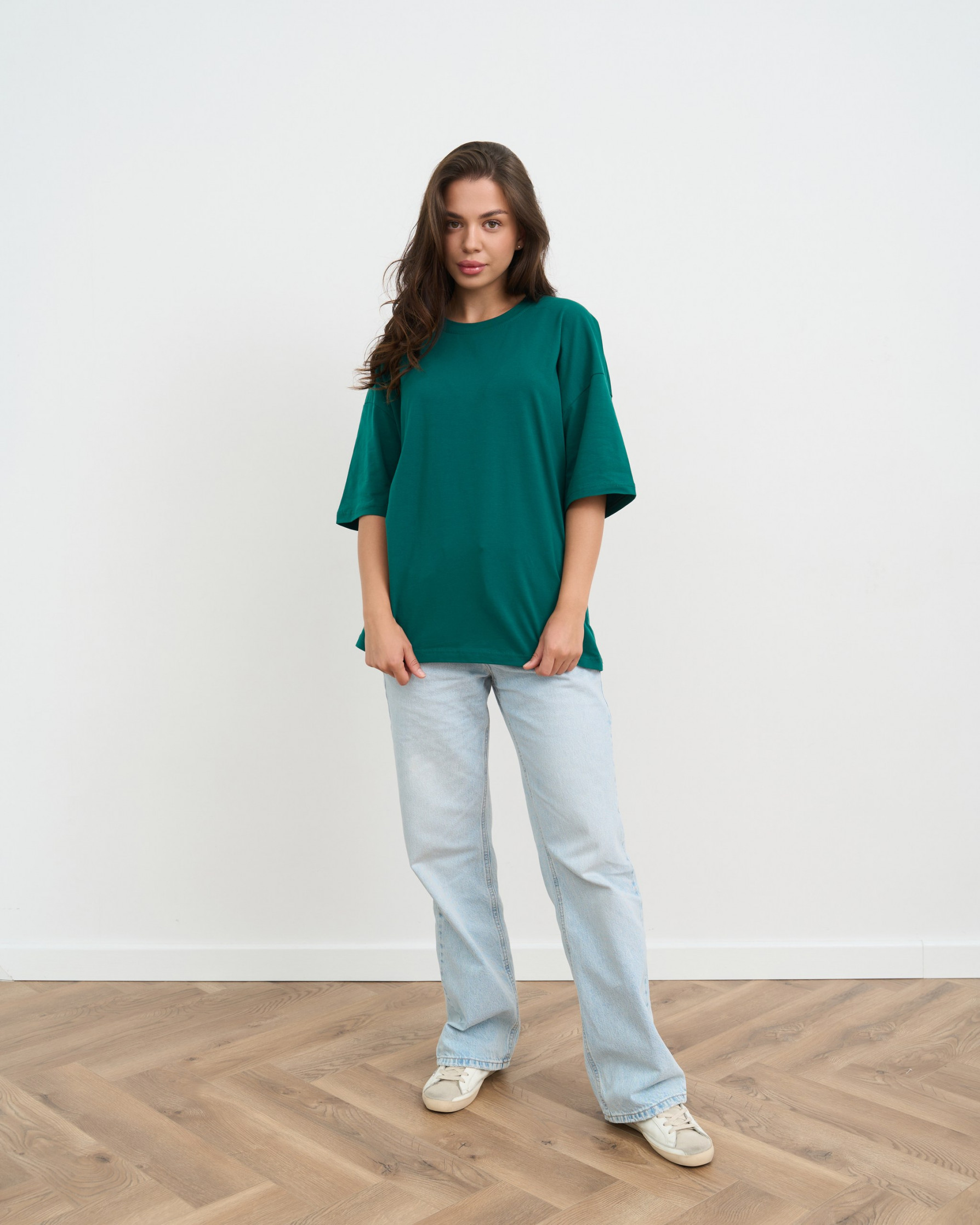 Футболка жіноча оверсайз кругле горло - Темно-зелена