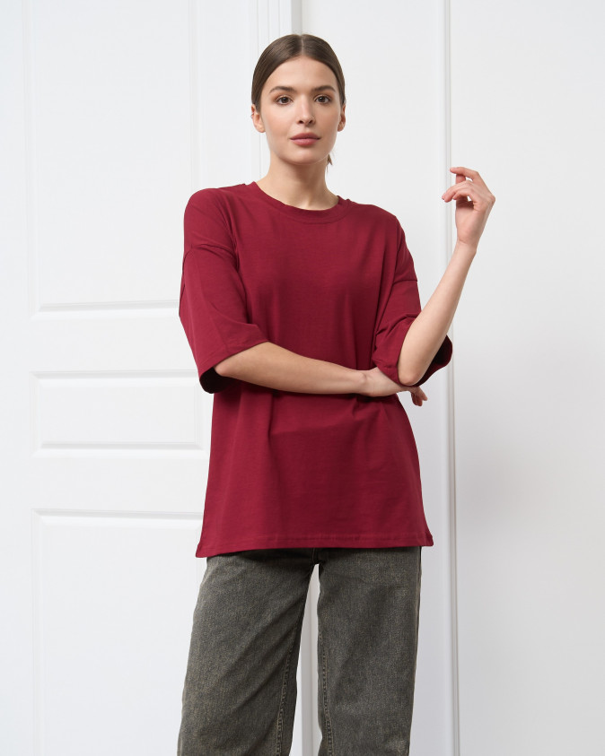 Футболка женская оверсайз круглое горло - Бордовый