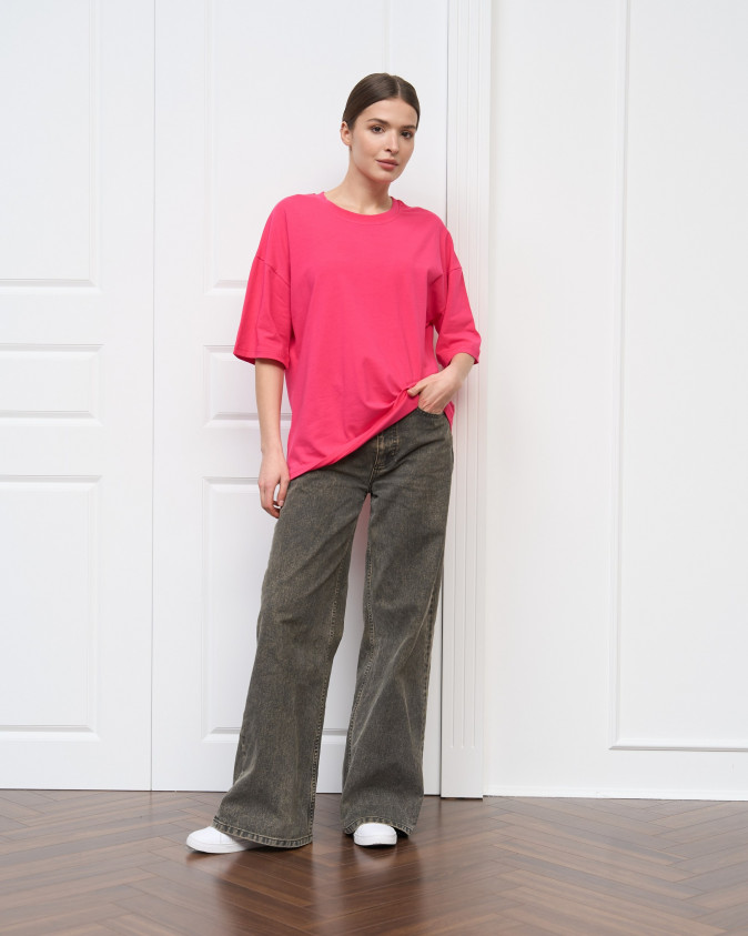 Футболка женская оверсайз круглое горло - Фуксия