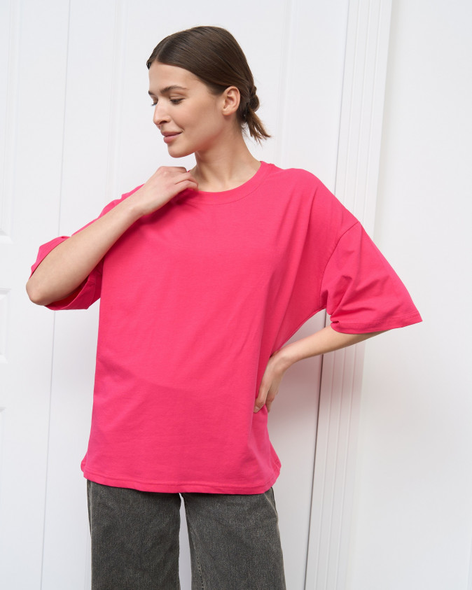 Футболка женская оверсайз круглое горло - Фуксия