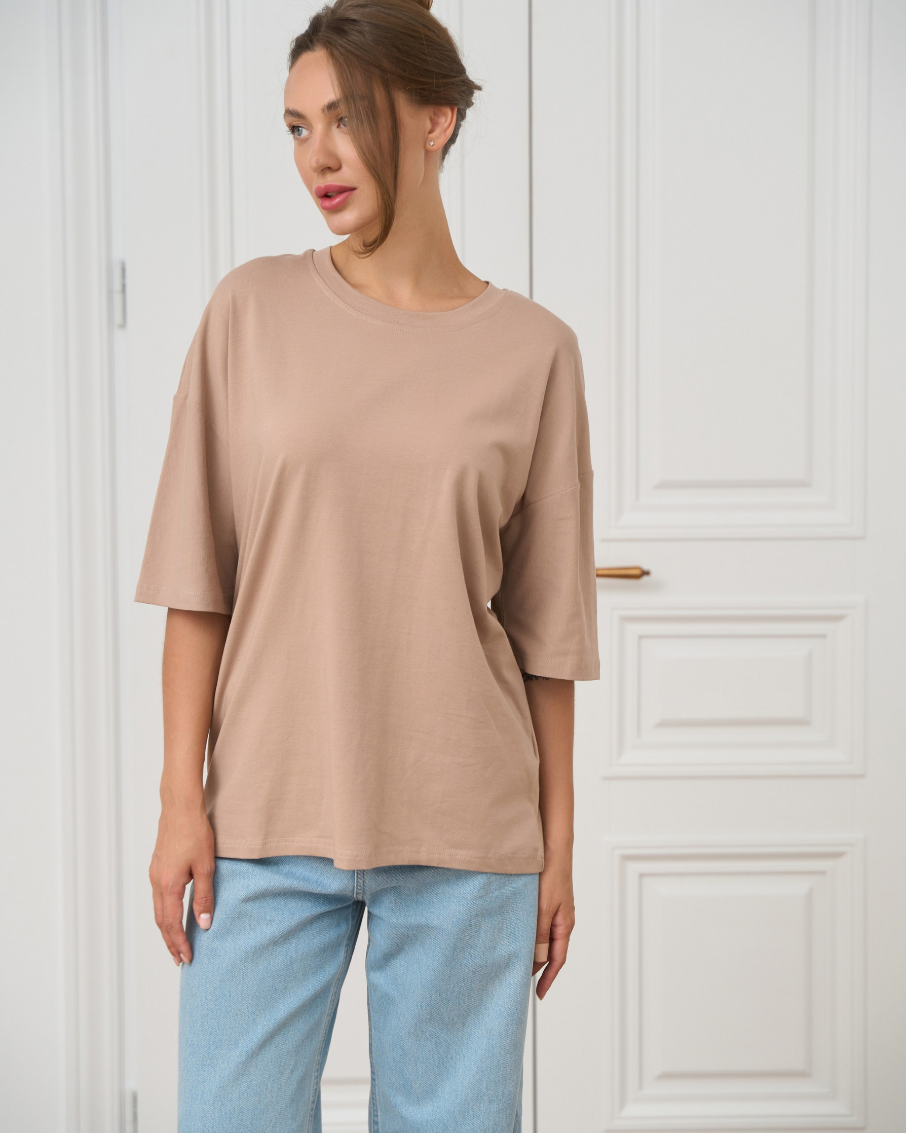 Футболка жіноча оверсайз кругле горло - Бежева