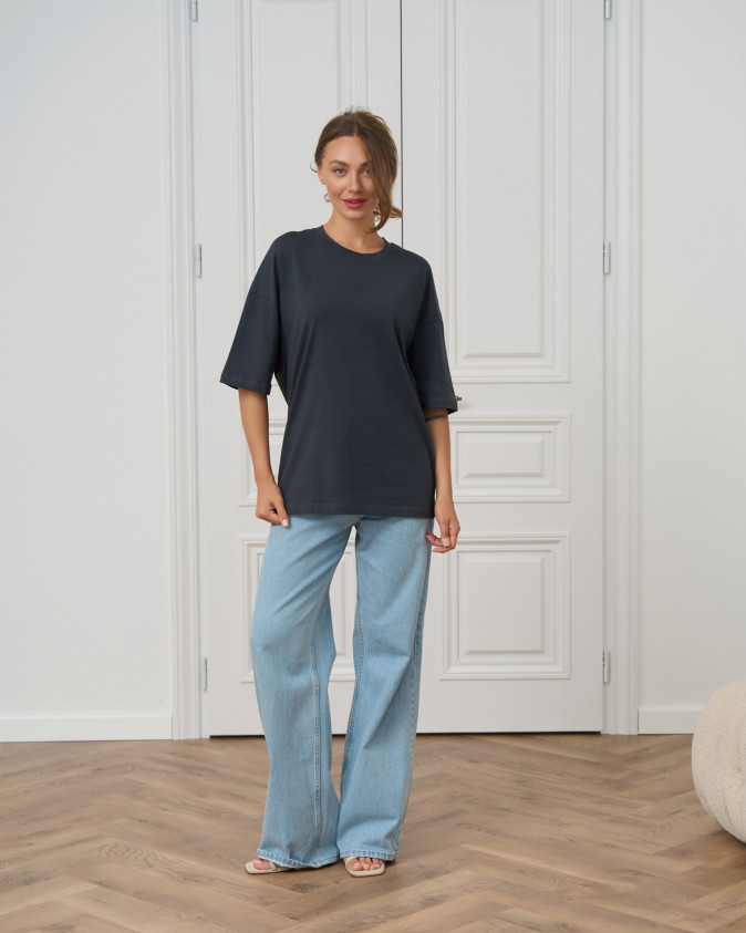 Футболка жіноча оверсайз кругле горло - Темно-сіра