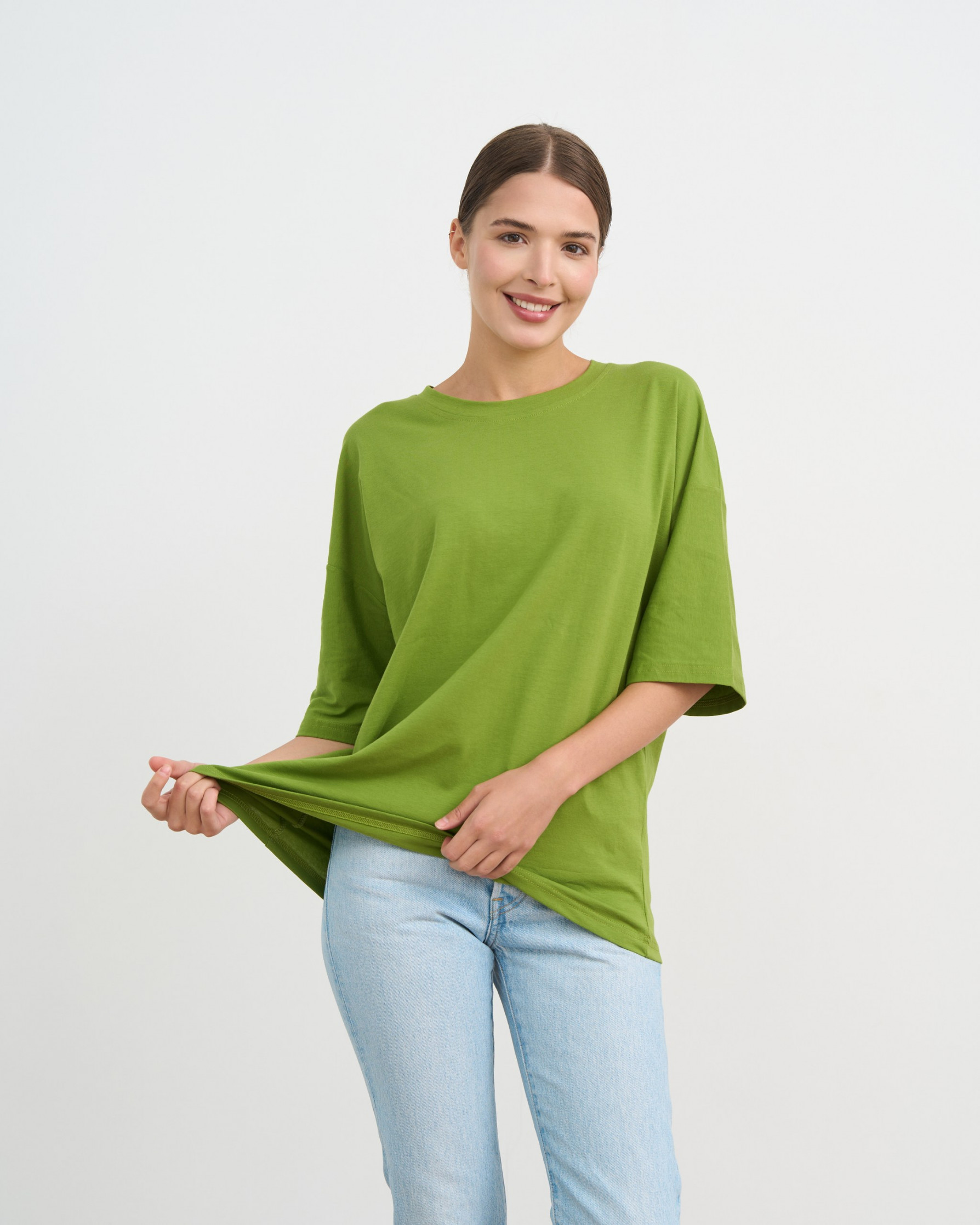 Футболка однотонна оверсайз кругле горло - Салатова