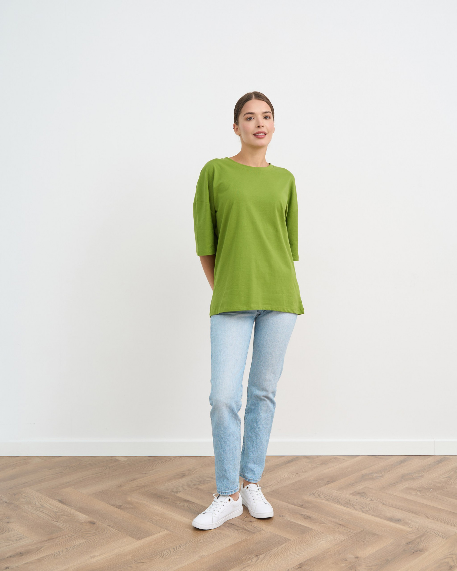 Футболка однотонна оверсайз кругле горло - Салатова