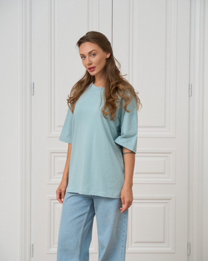 Футболка однотонна оверсайз кругле горло - Світло-блакитна