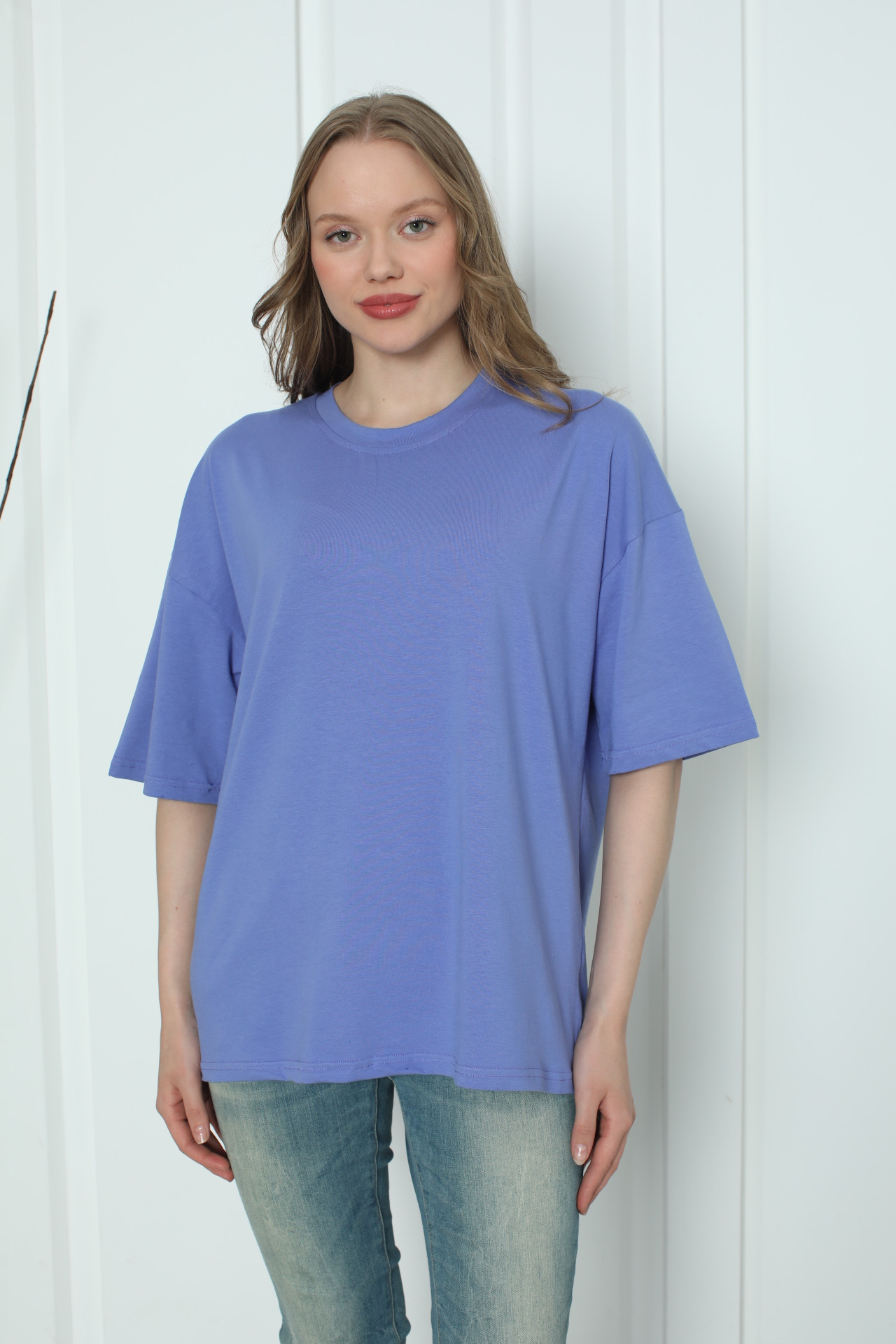 Футболка жіноча оверсайз кругле горло - Волошковий колір