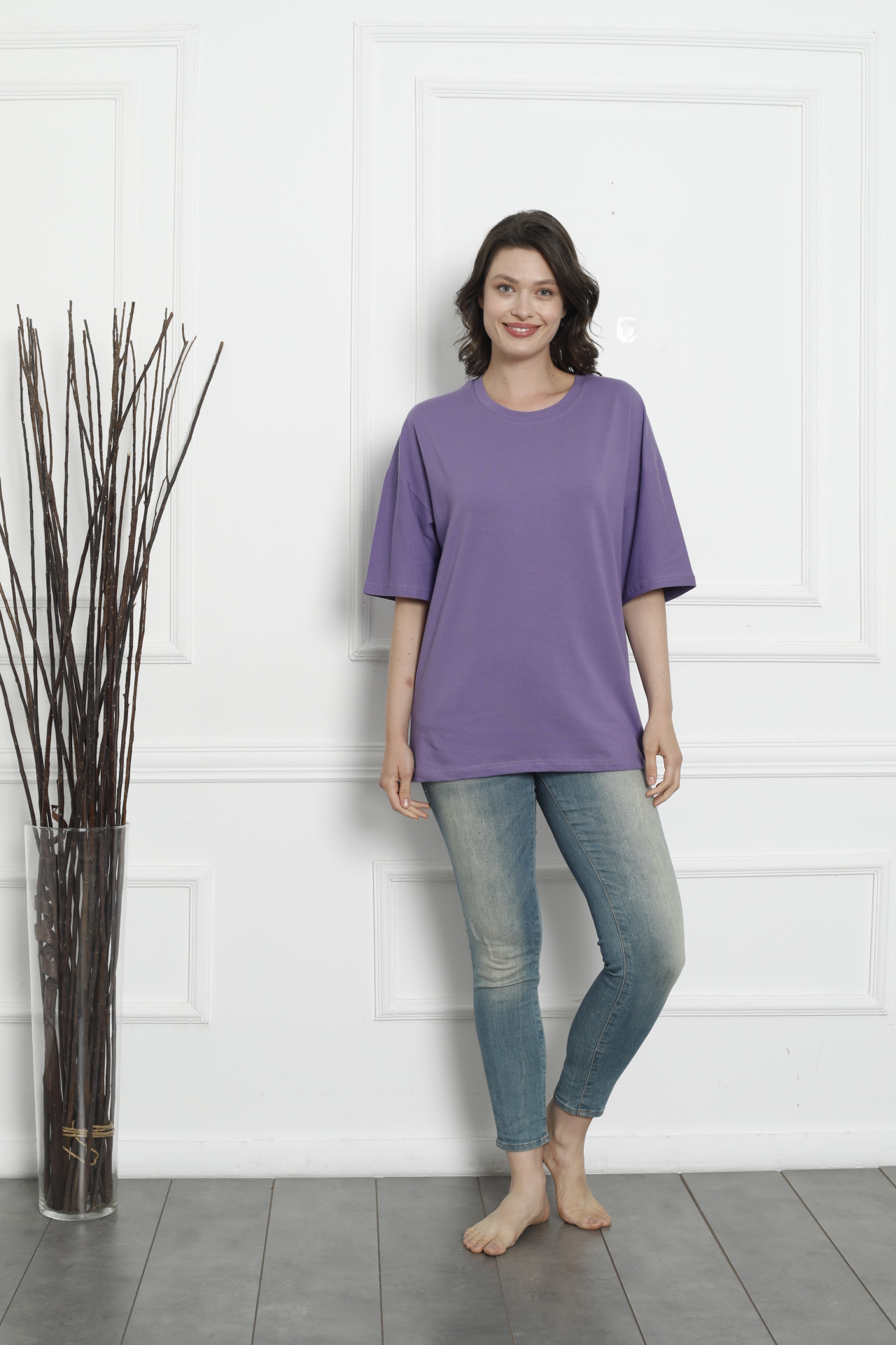 Футболка жіноча оверсайз кругле горло - Фіолетова