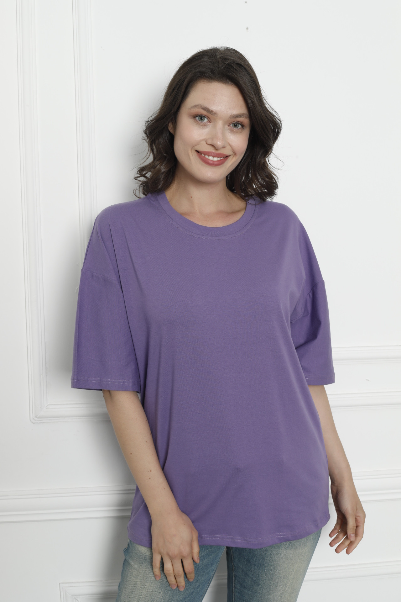 Футболка жіноча оверсайз кругле горло - Фіолетова