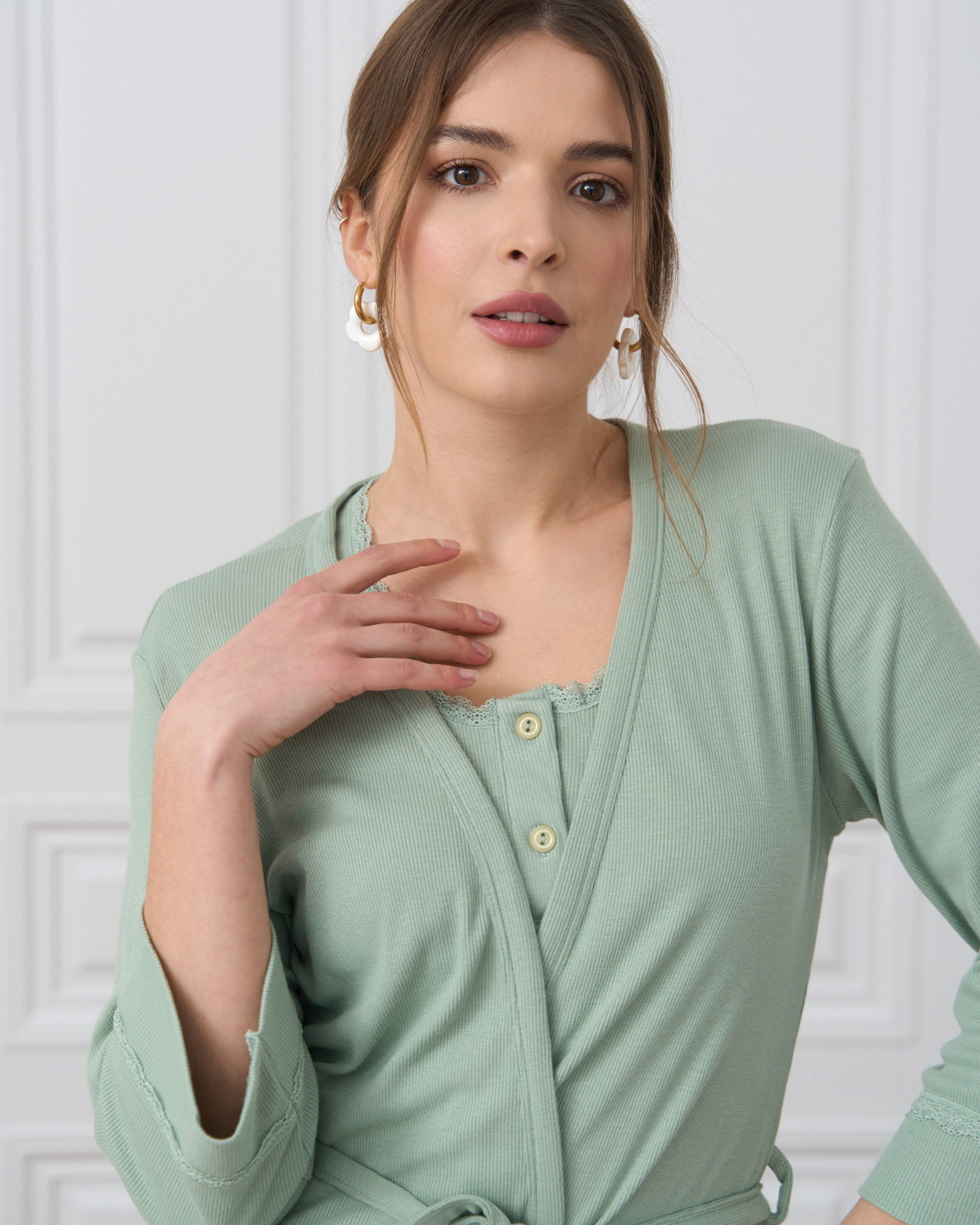 Комплект-тройка майка с шортиками+халат - Бамбук