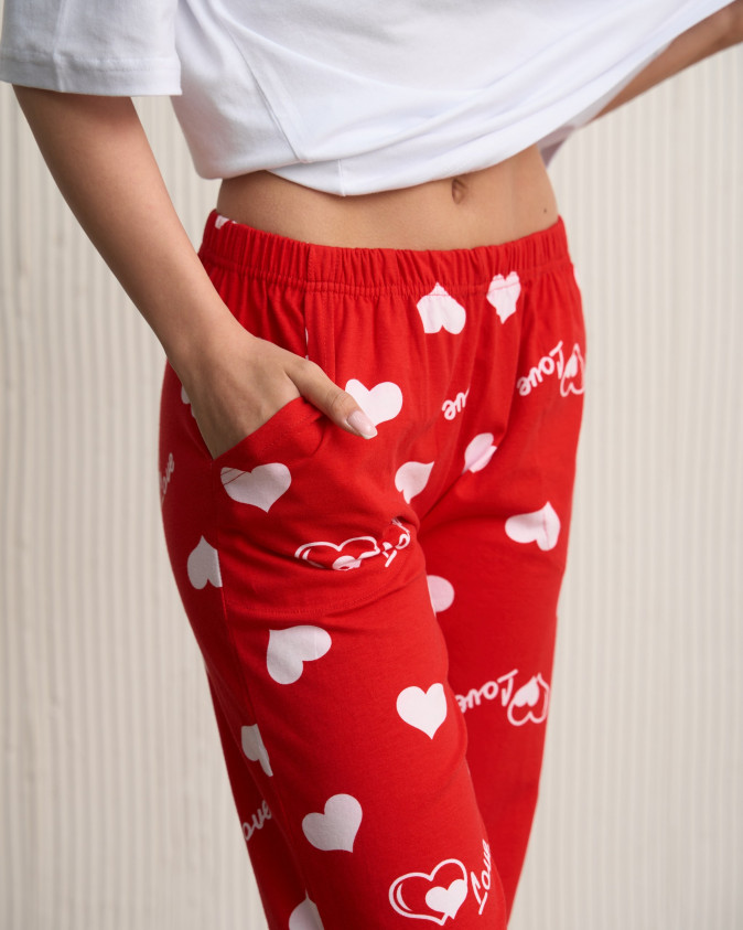 Жіночі піжамні штани - червоні у сердечка