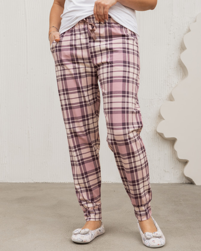 Піжамні штани Plus Size - рожеві у клітинку