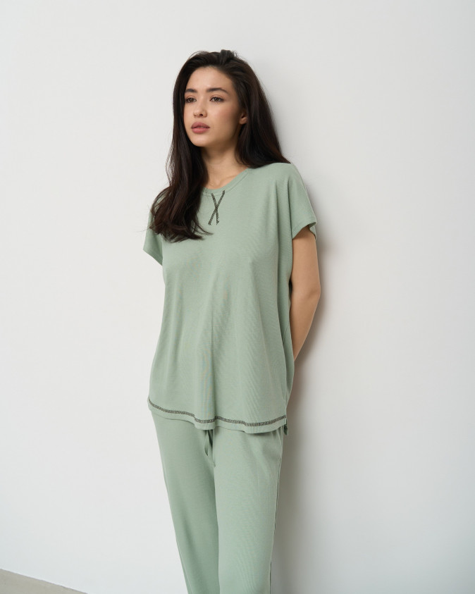 Комплект женский штаны+футболка - однотонный Бамбук