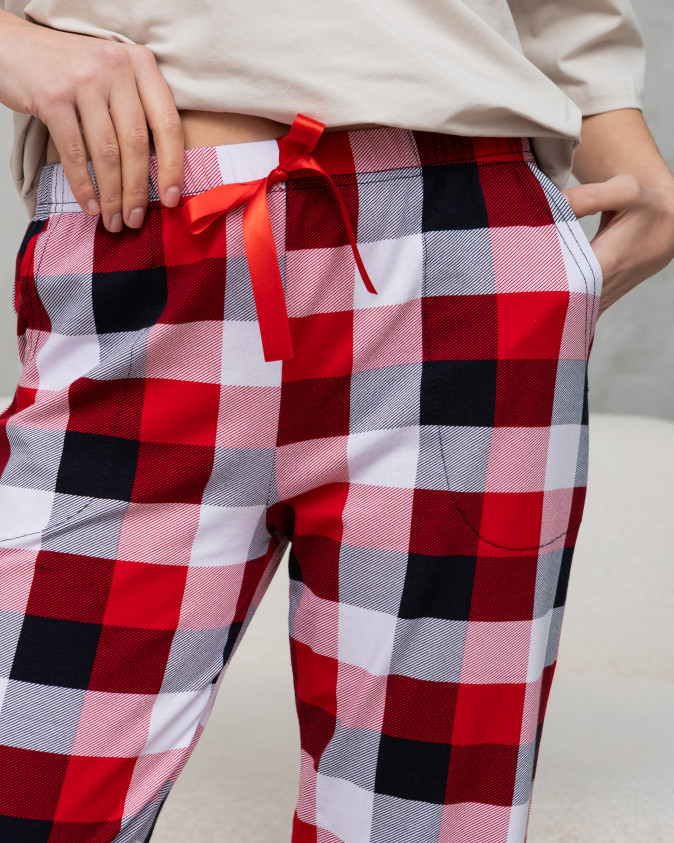 Женские пижамные штаны - бордовые в клетку