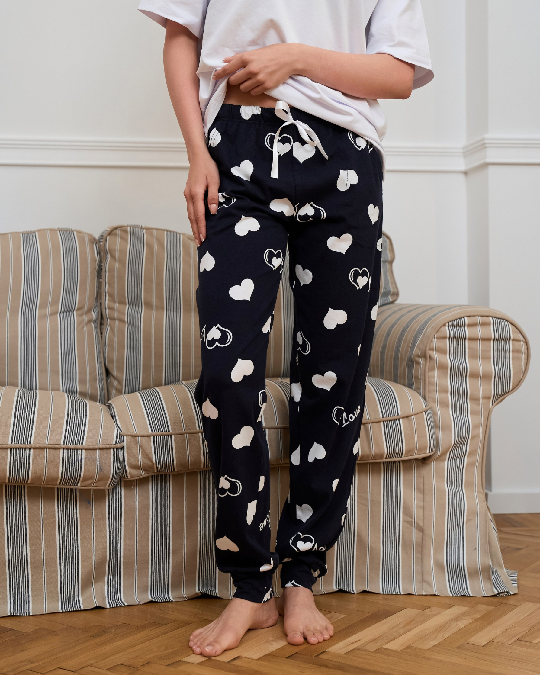 Жіночі піжамні штани - темно-сині в сердечка