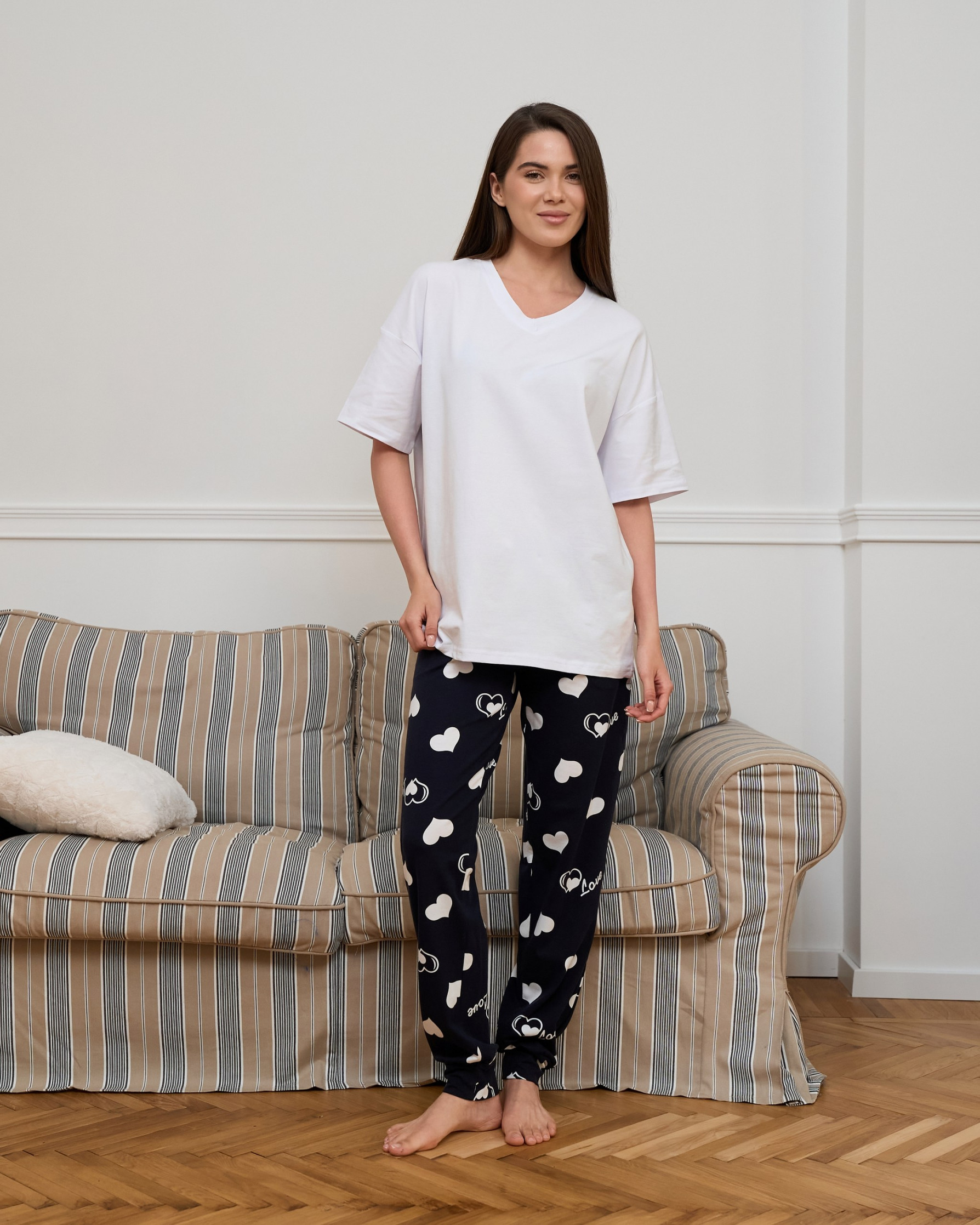 Жіночі піжамні штани - темно-сині в сердечка