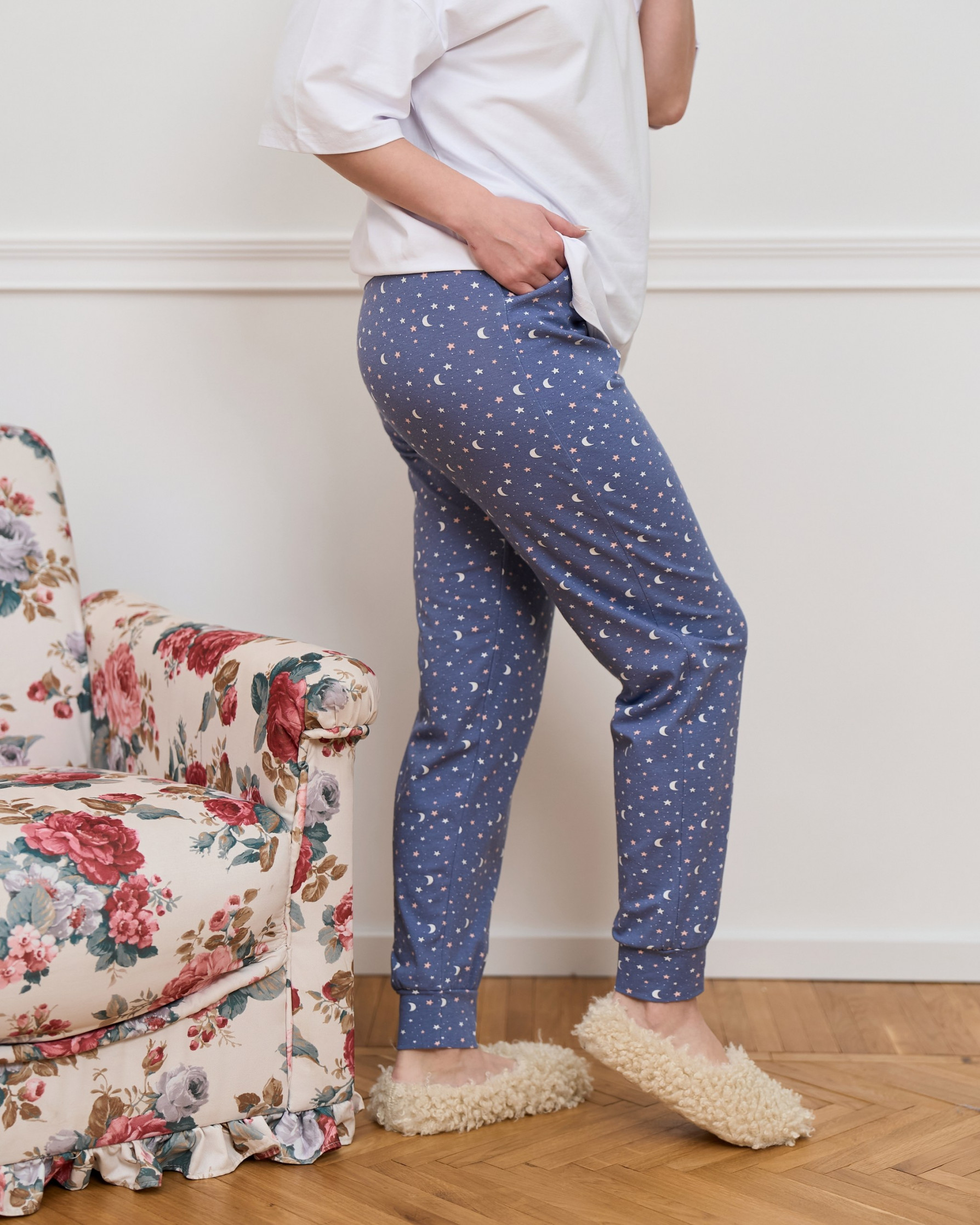 Піжамні штани - сині з місяцем та зорями