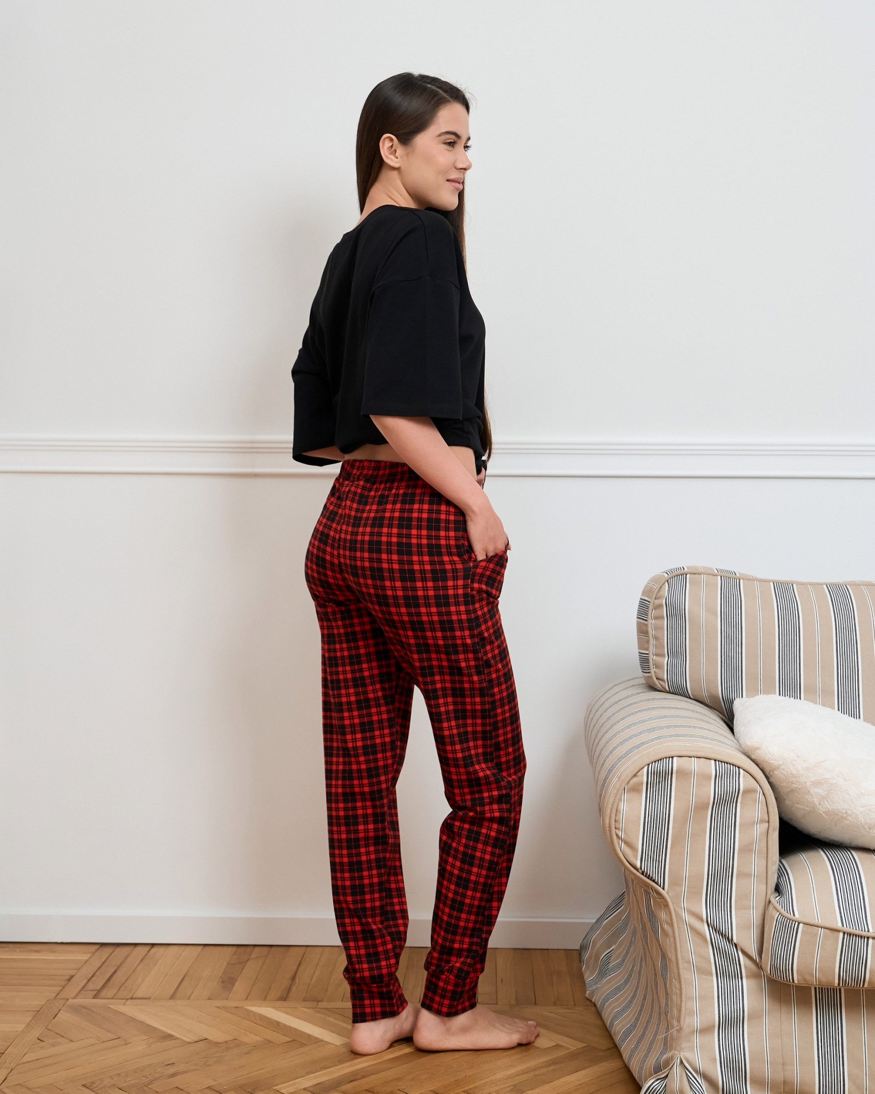 Жіночі піжамні штани - дрібна червона клітинка