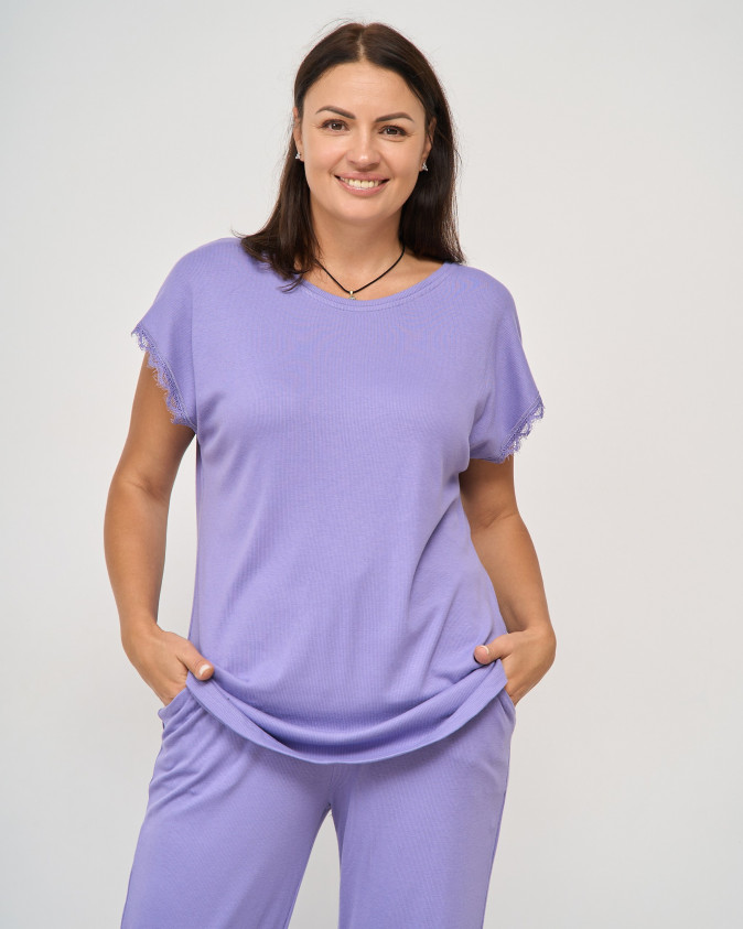 Жіночий однотонний комплект зі штанами, Plus Size - Бамбук