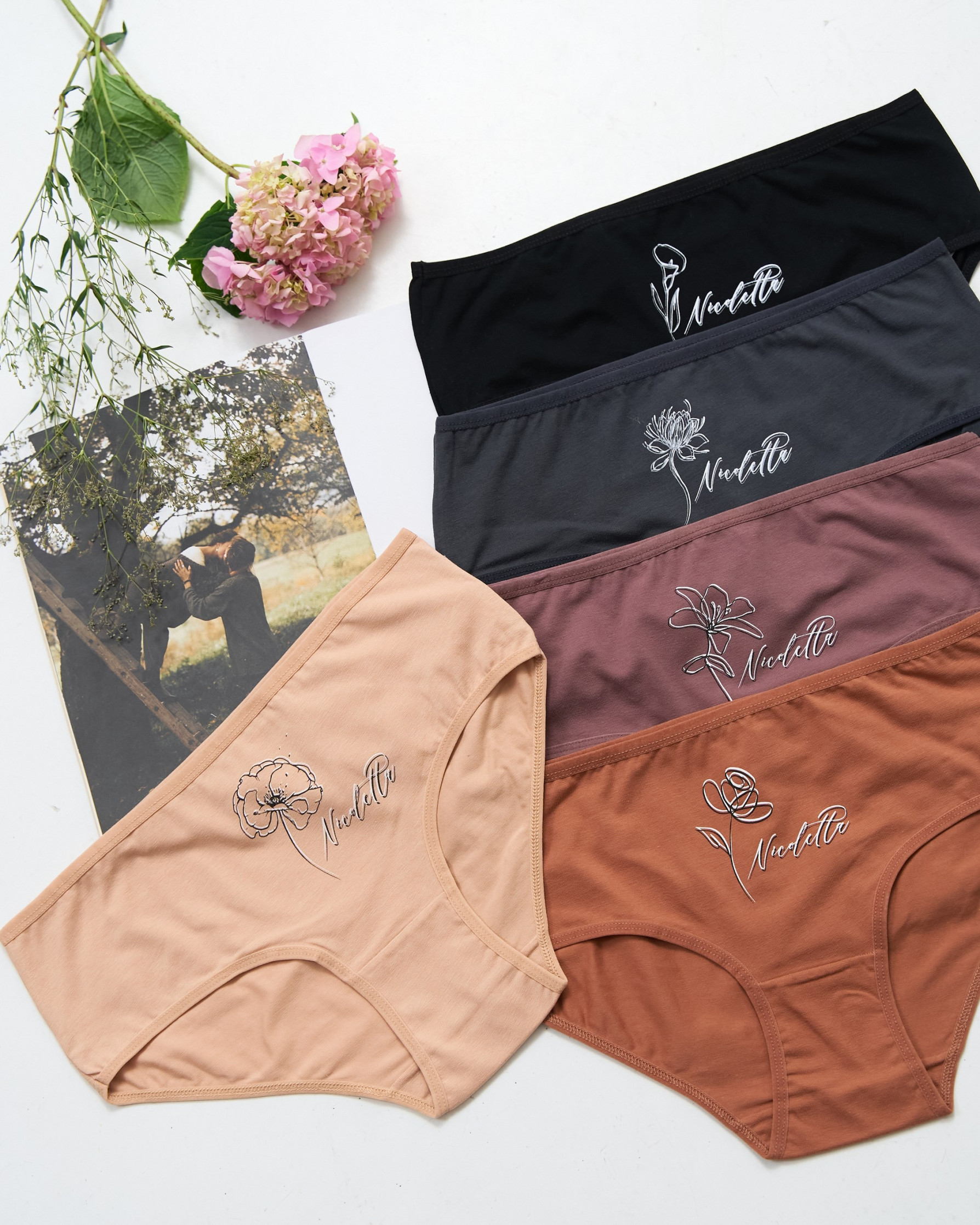 Женские трусики Plus Size - тёмный микс с цветком