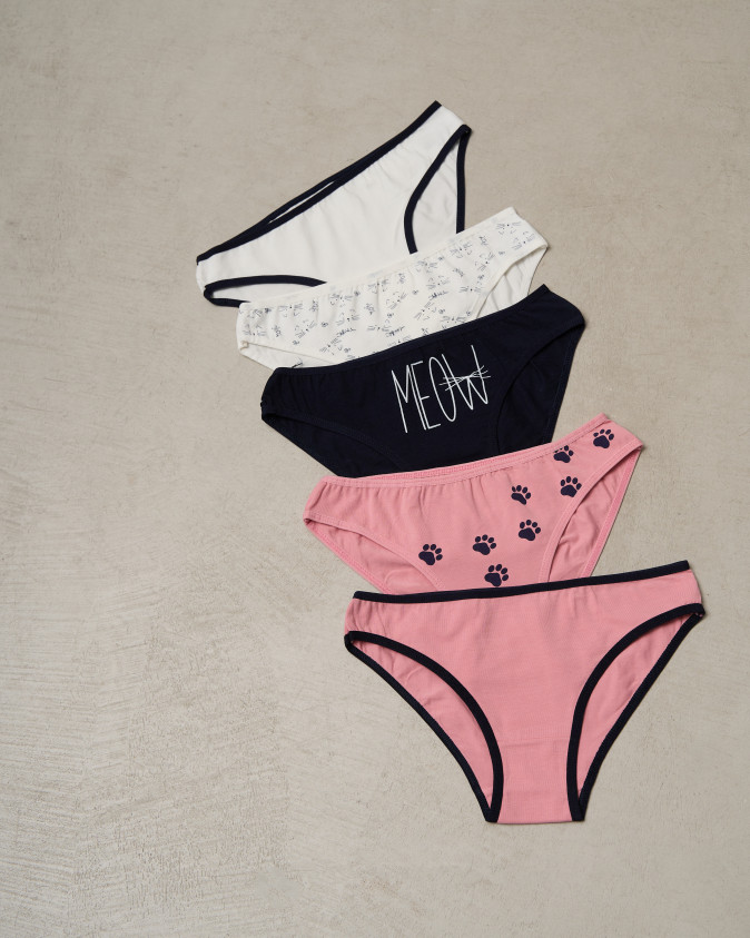 Женские трусики хлопок - темно-розовый микс с лапками