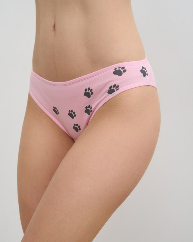 Жіночі трусики бавовняні - світло-рожевий мікс з лапками