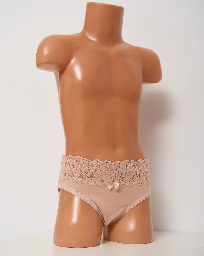 Підліткові труси на дівчинку бежеві - мереживо по резинці