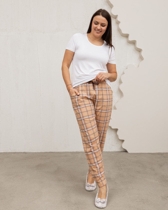 Піжамні штани Plus Size - бежева клітинка