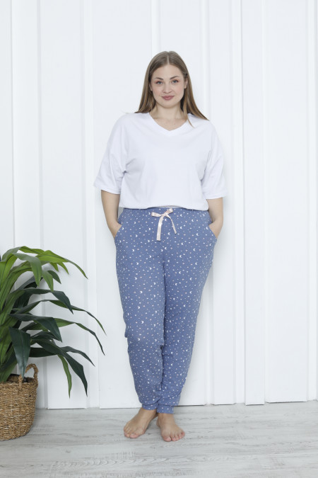 Піжамні штани Plus Size - сині з місяцем та зорями