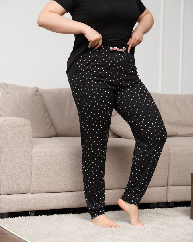 Женские пижамные штаны вискоза Plus size - звёздочки