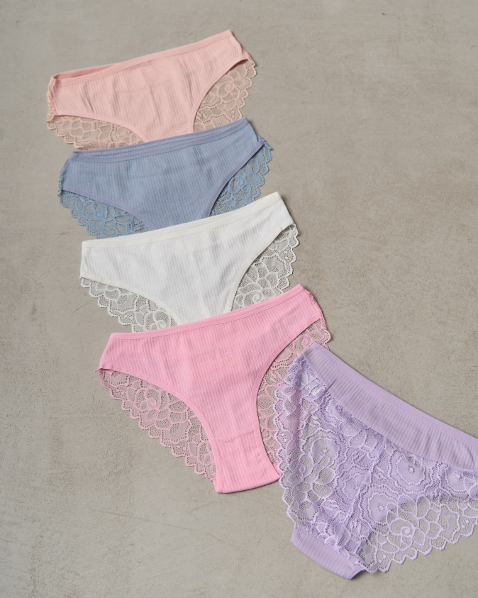 Трусики в рубчик із мереживом позаду - кольоровий мікс