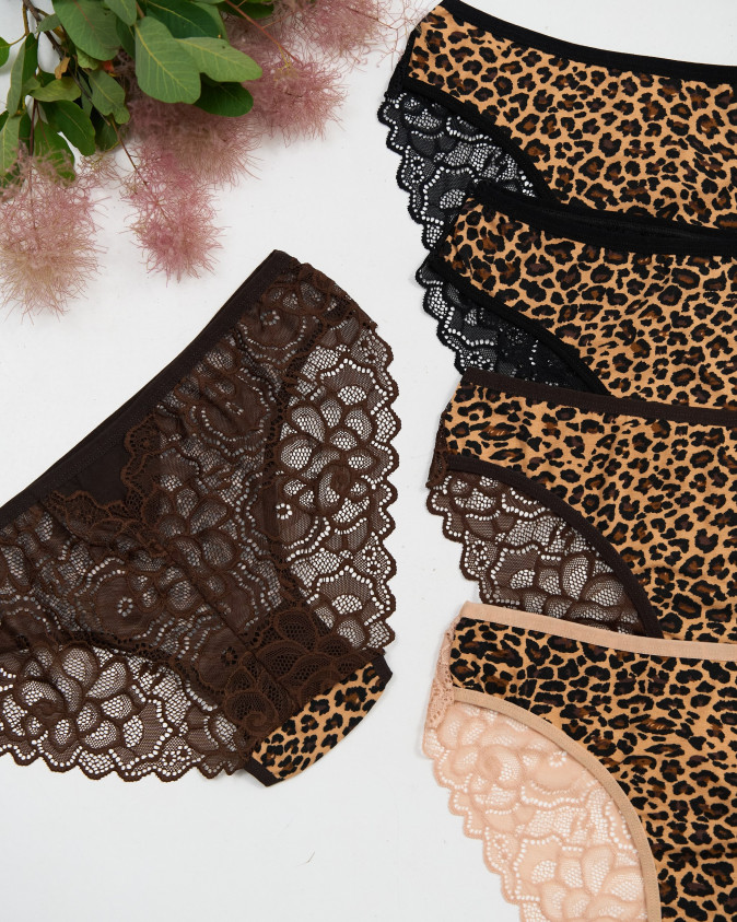 Жіночі трусики Plus Size мереживо позаду - Лео принт