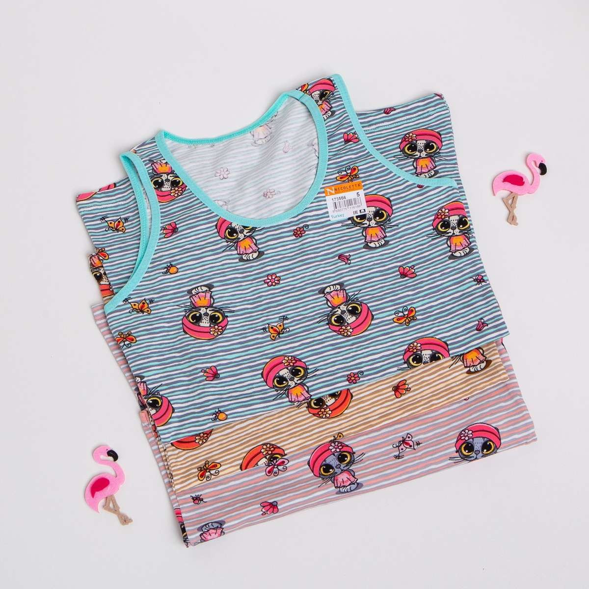 Майка на дівчинку-підлітка широка бретель - Котики выд 3 шт.