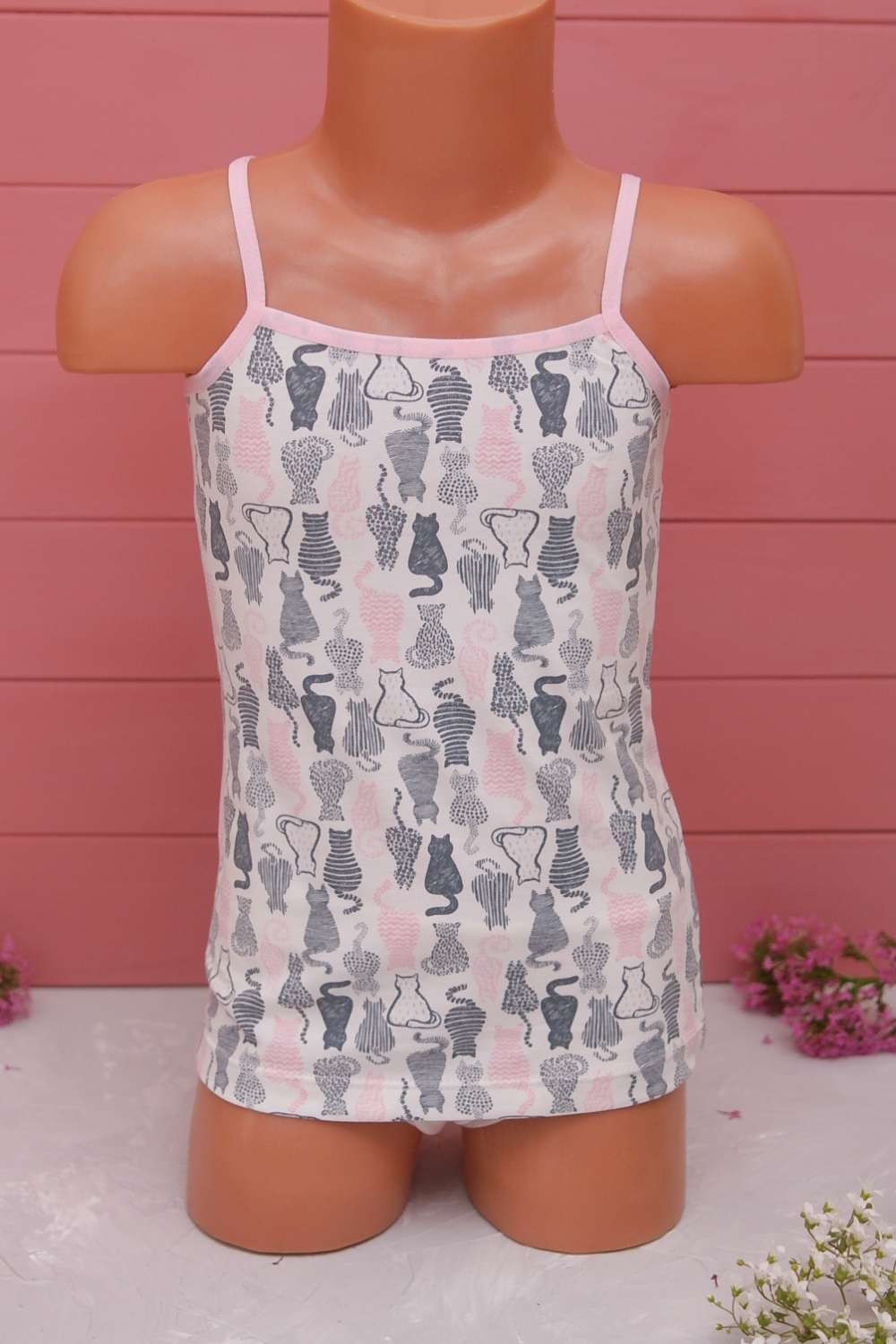 Майка на дівчинку - тонка бретель - Котики