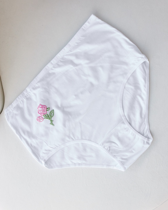 Женские трусы Plus Size с широким боком - белые с цветочком - от 5 шт.