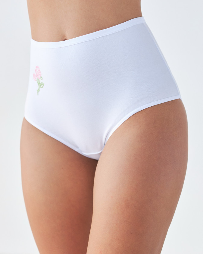 Женские трусы Plus Size с широким боком - белые с цветочком - от 5 шт.