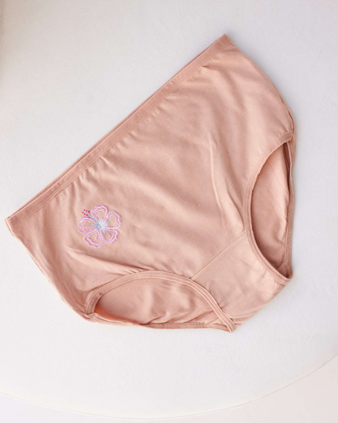 Жіночі труси Plus Size з широким боком - бежеві з квіточкою - від 5 шт.